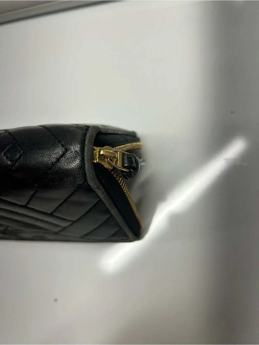 Tory Burch Black Quilted Leather Zip Wallet with Logo